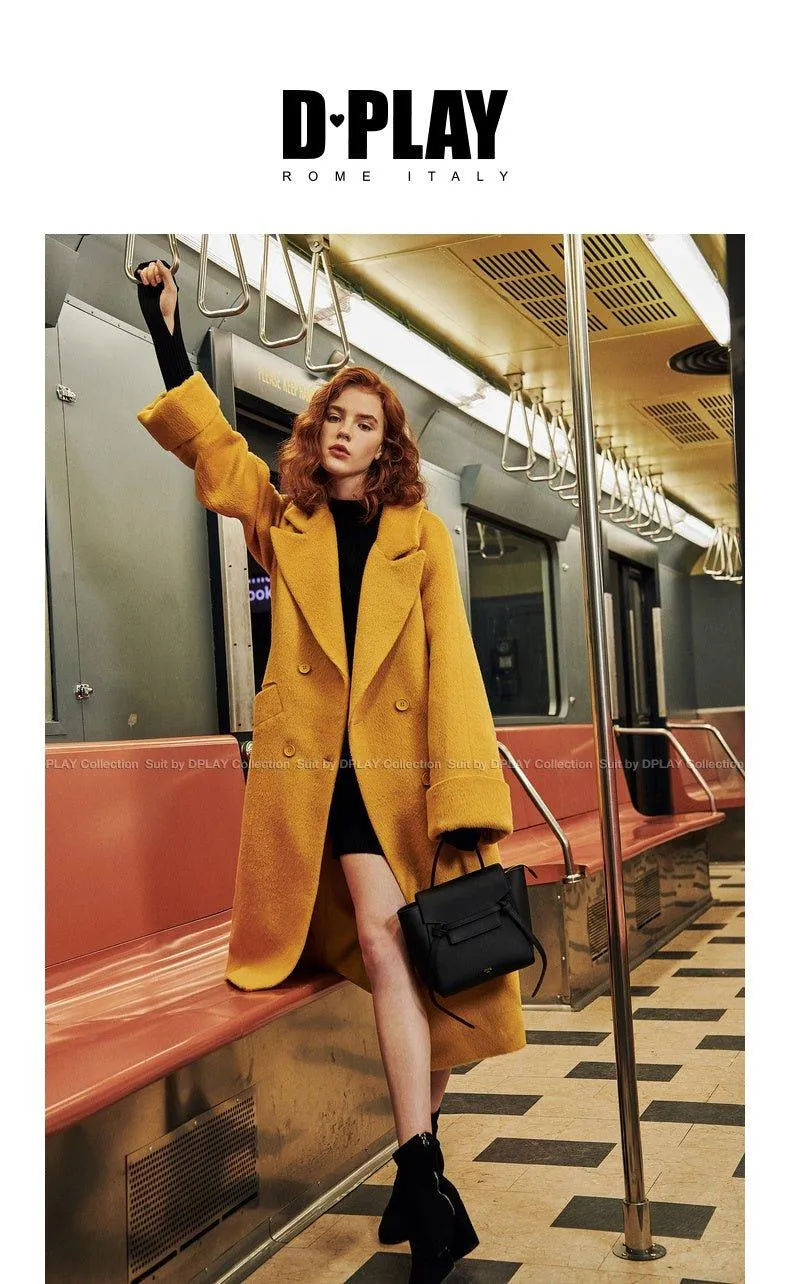 DPLAY fall Winter Ginger Yellow Cuffs Loose Wool Coat - America