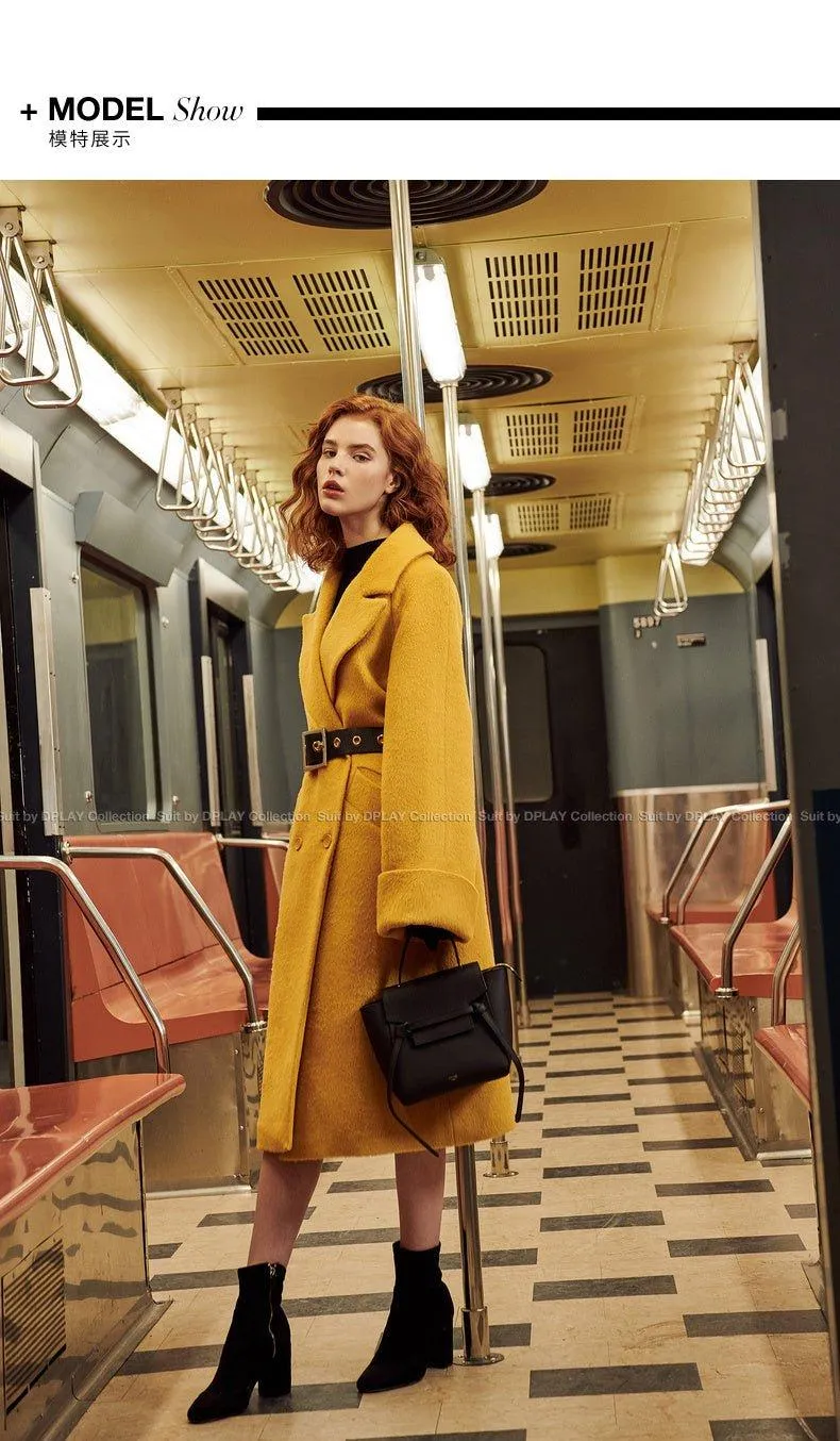 DPLAY fall Winter Ginger Yellow Cuffs Loose Wool Coat - America