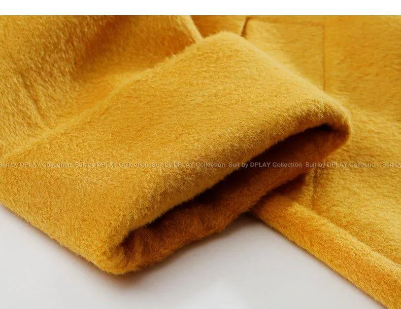 DPLAY fall Winter Ginger Yellow Cuffs Loose Wool Coat - America