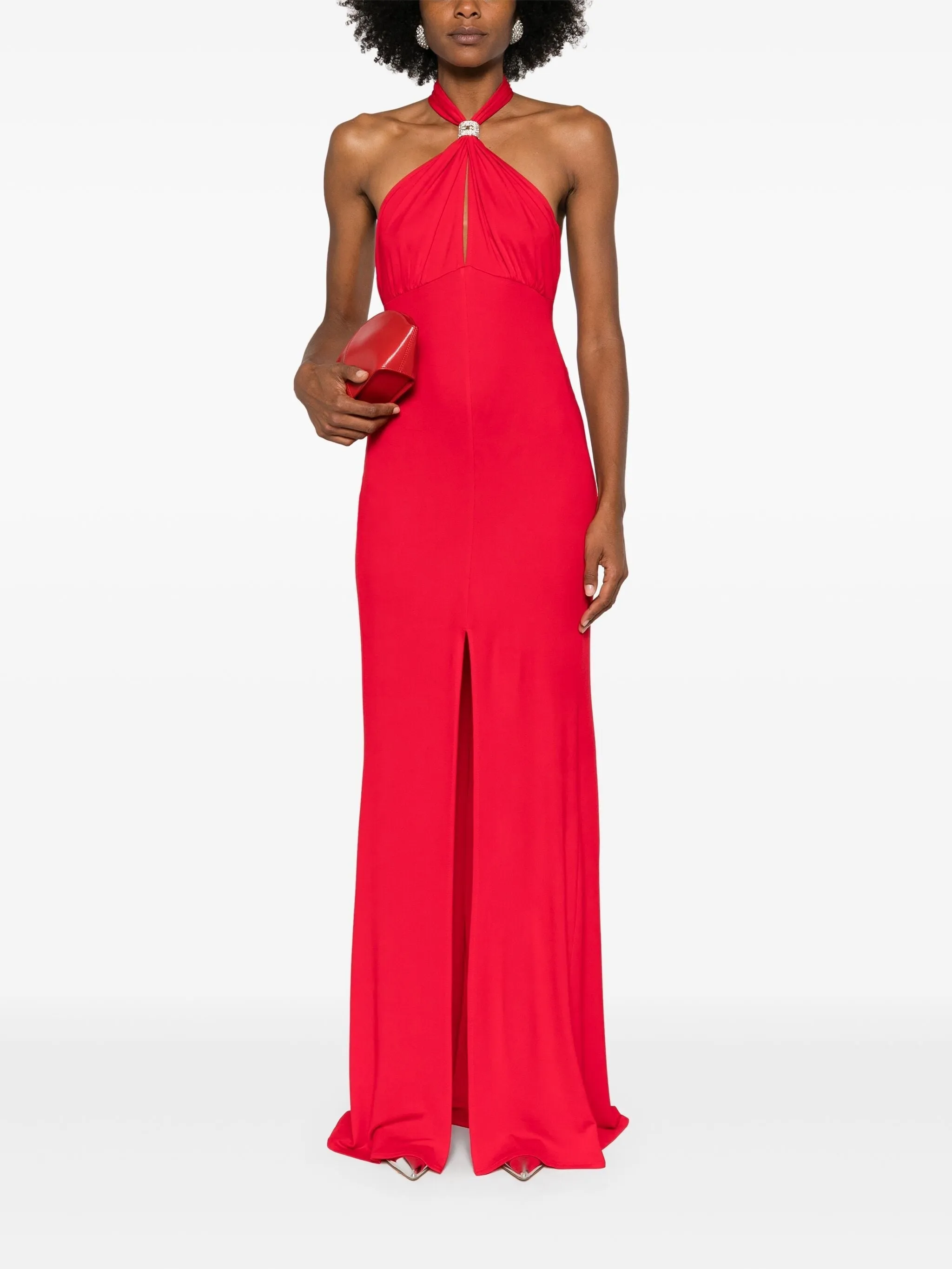 ELISABETTA FRANCHI HALTERNECK JERSEY MAXI DRESS