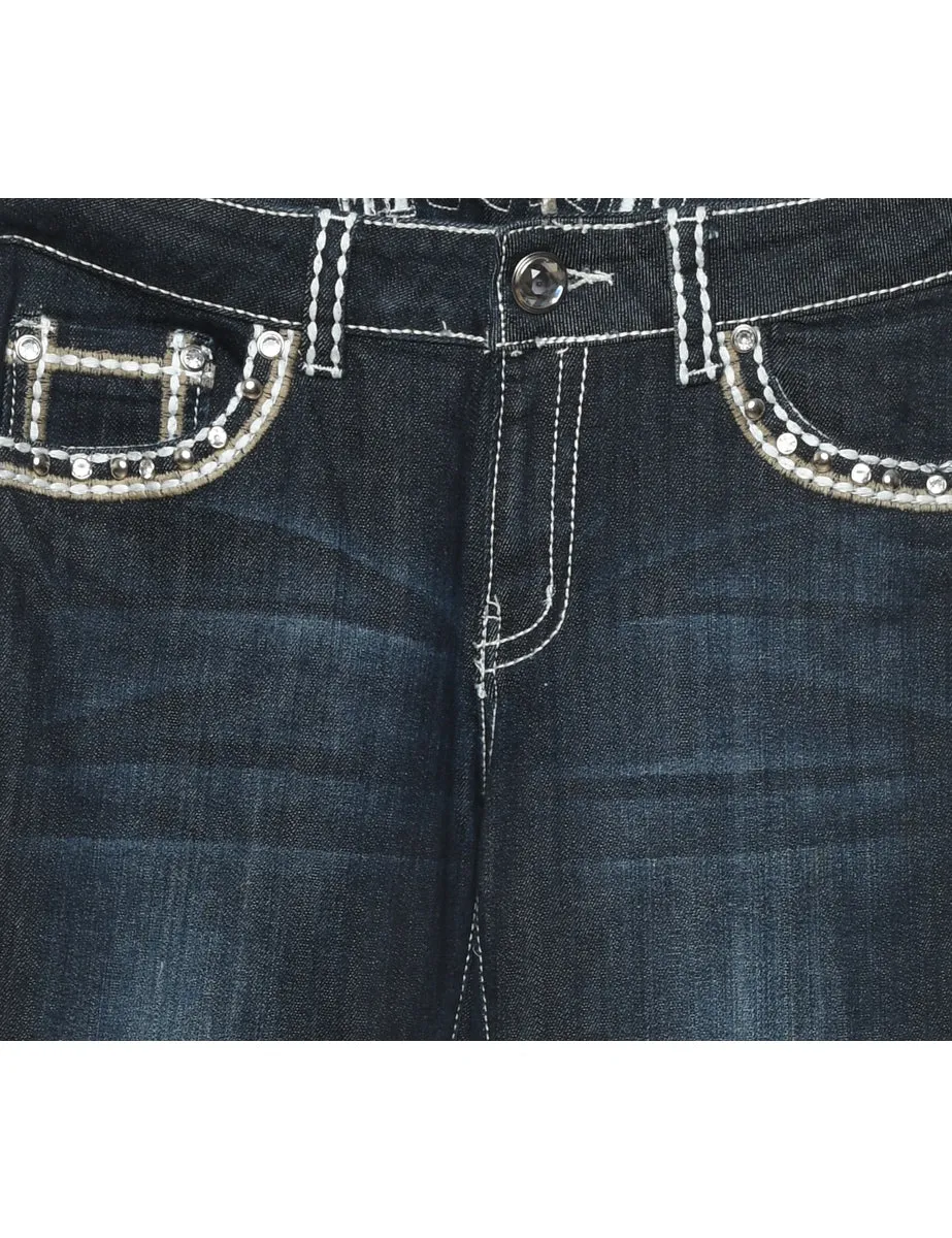 Embellished Y2K Dark Wash Bootcut Jeans - W32 L32