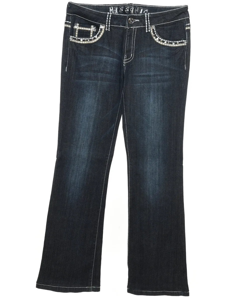 Embellished Y2K Dark Wash Bootcut Jeans - W32 L32