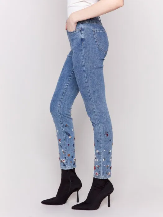 Embroidered and Beaded Slim Fit Jeans