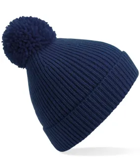 Engineered knit ribbed pom pom beanie | Oxford Navy