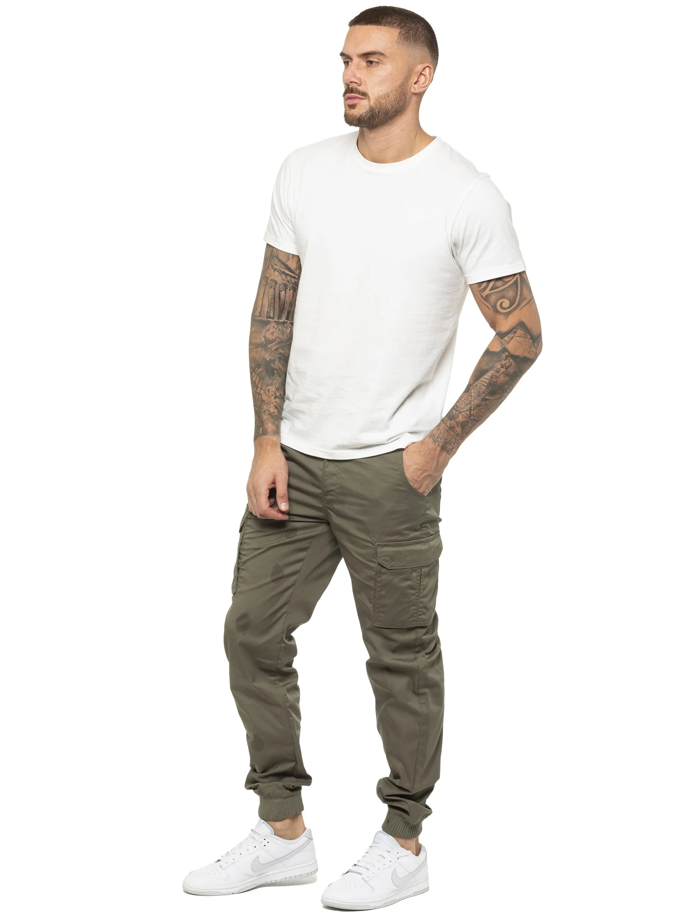 Enzo Mens Military Combat Cuffed Jeans