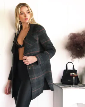 Ex-Boyfriend Wool Blend Oversized Jacket - Brown Plaid