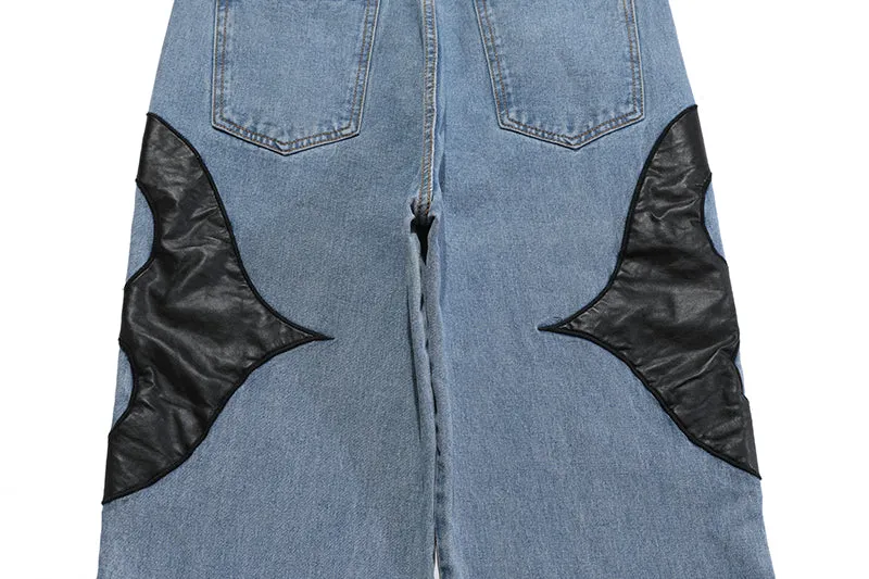 Extreme Aesthetic Leather Patch Jeans