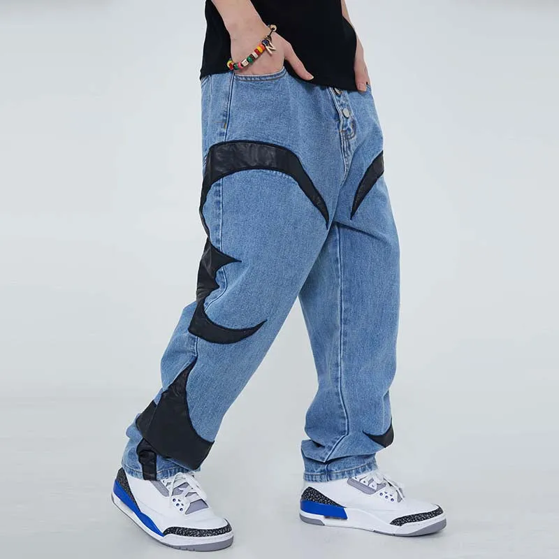 Extreme Aesthetic Leather Patch Jeans