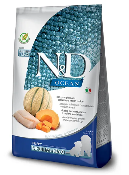 Farmina Natural & Delicious Ocean Cod, Pumpkin & Cantaloupe Medium & Maxi Puppy Food