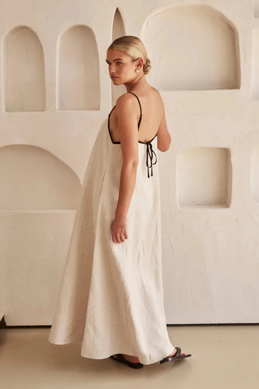 Fashion Halter Swing Backless Sleeveless Cotton Line Casual Maxi Dress