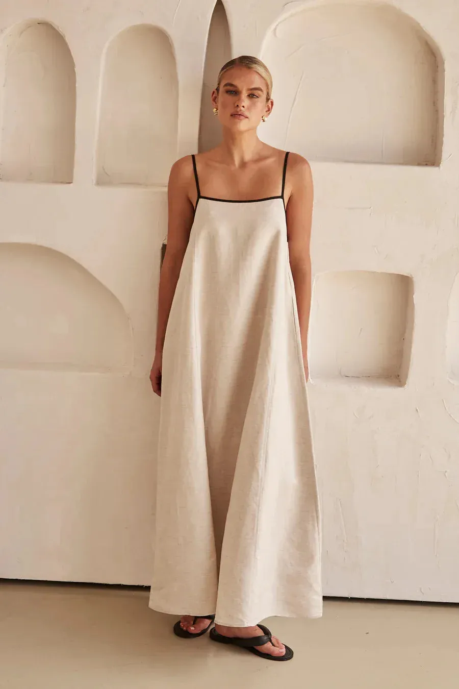 Fashion Halter Swing Backless Sleeveless Cotton Line Casual Maxi Dress