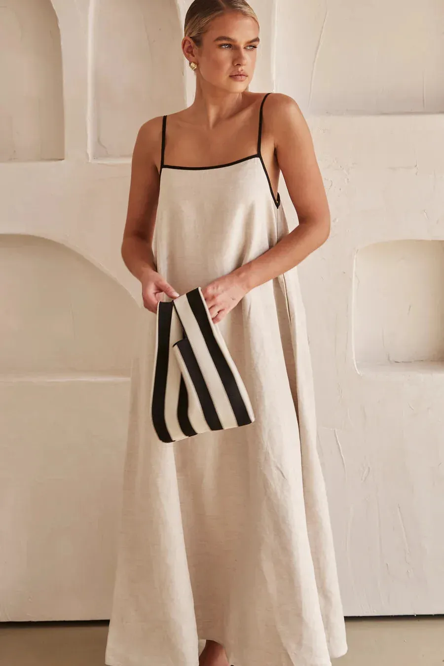 Fashion Halter Swing Backless Sleeveless Cotton Line Casual Maxi Dress