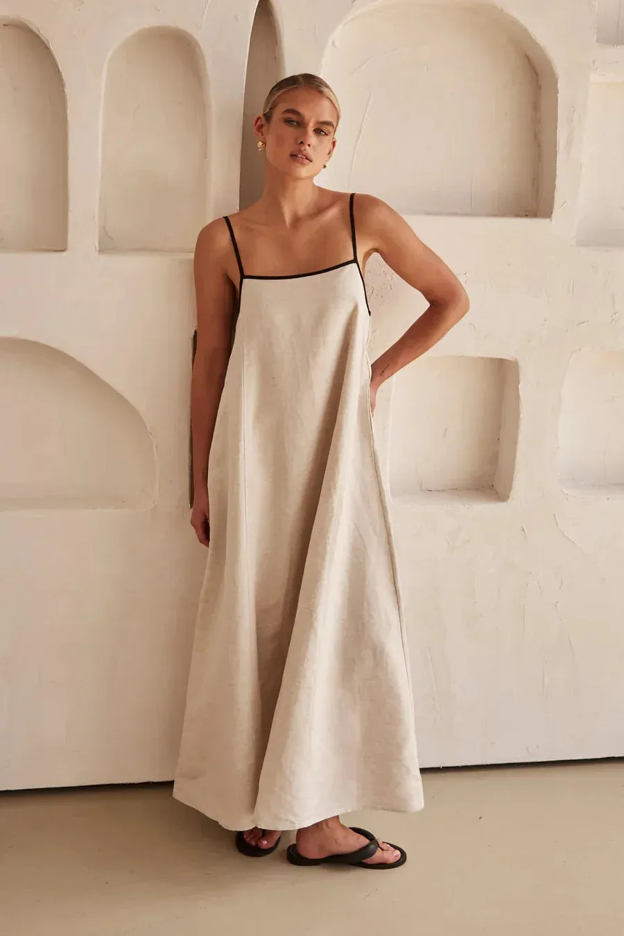 Fashion Halter Swing Backless Sleeveless Cotton Line Casual Maxi Dress