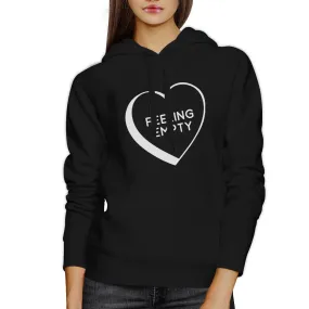 Feeling Empty Heart Unisex Black Hoodie Letter Printed Cute Design