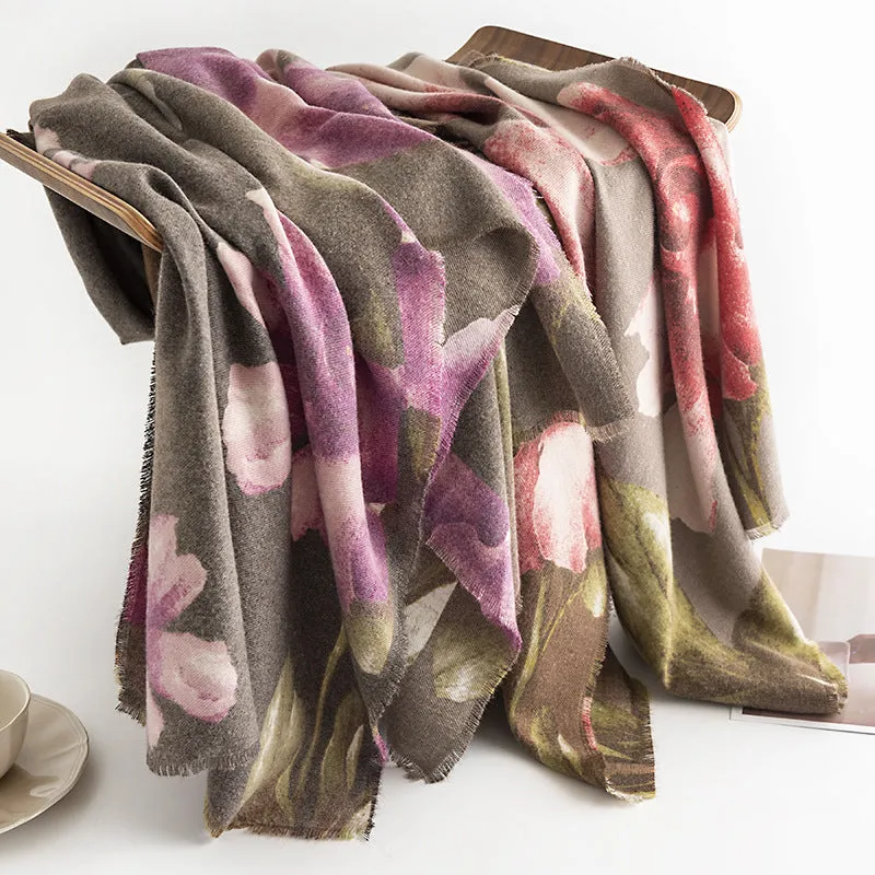 FH23-5287 Flowers printed winter scarf