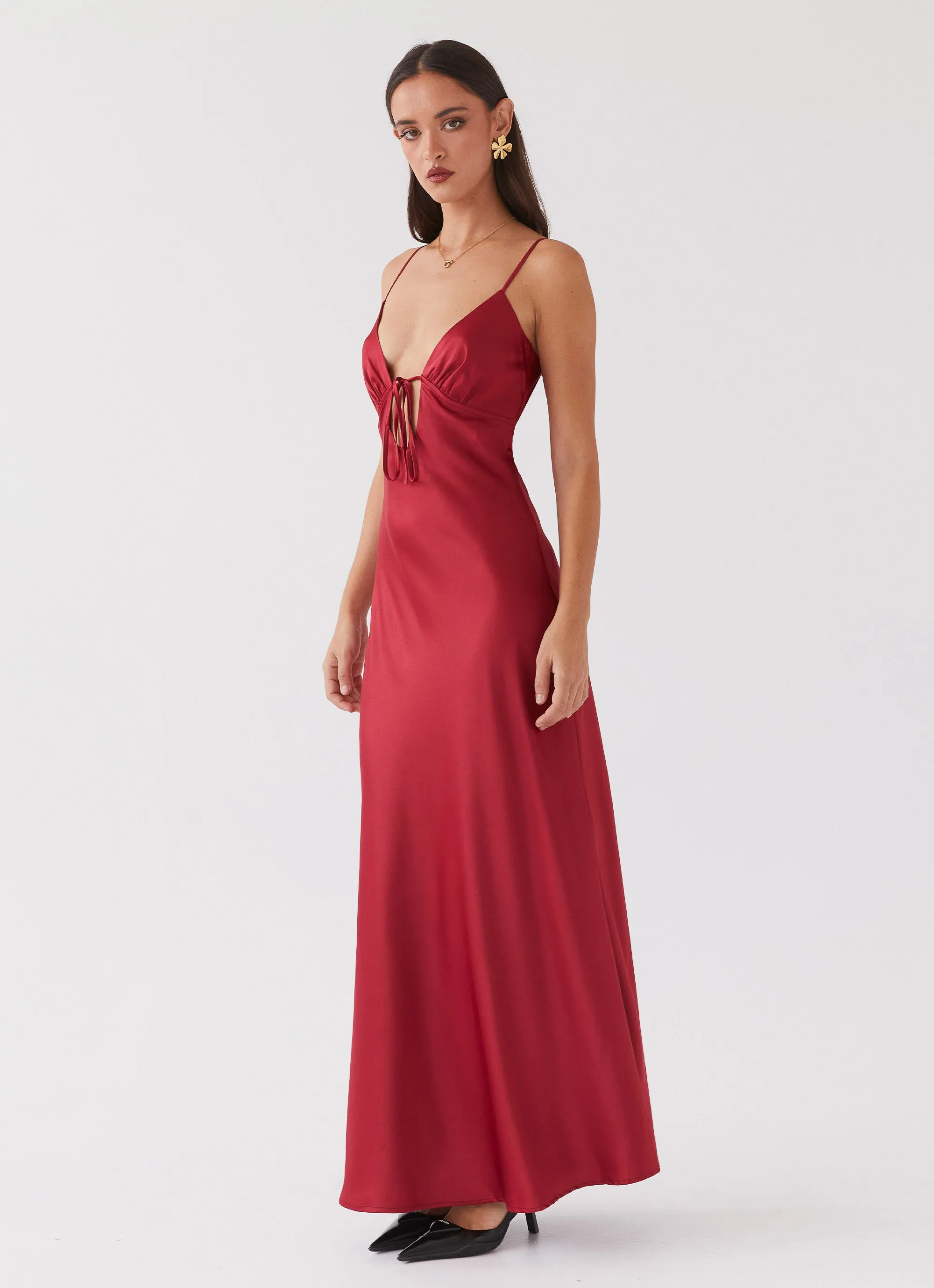 Flora Satin Maxi Dress - Cherry