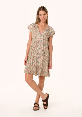 Floral Short Sleeve Button Front Mini Dress