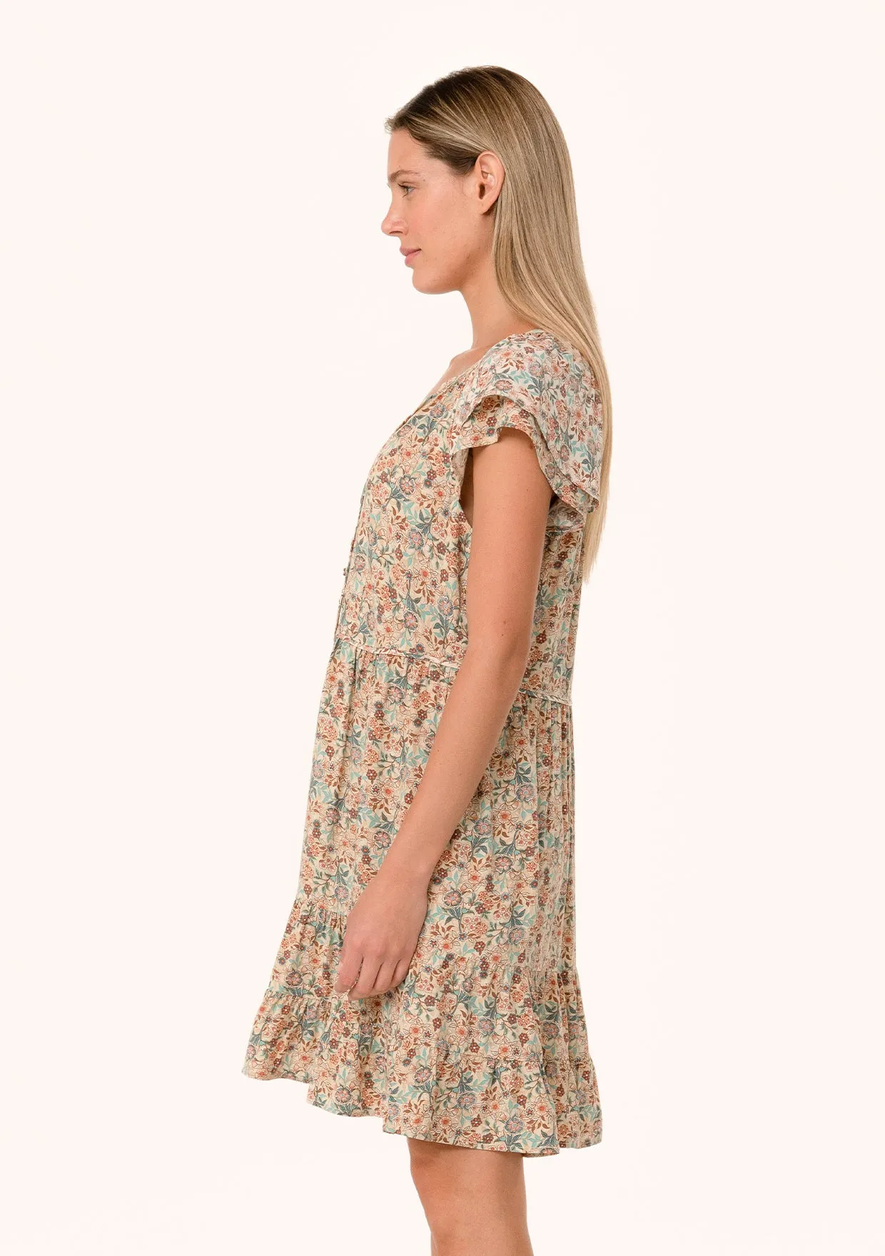 Floral Short Sleeve Button Front Mini Dress