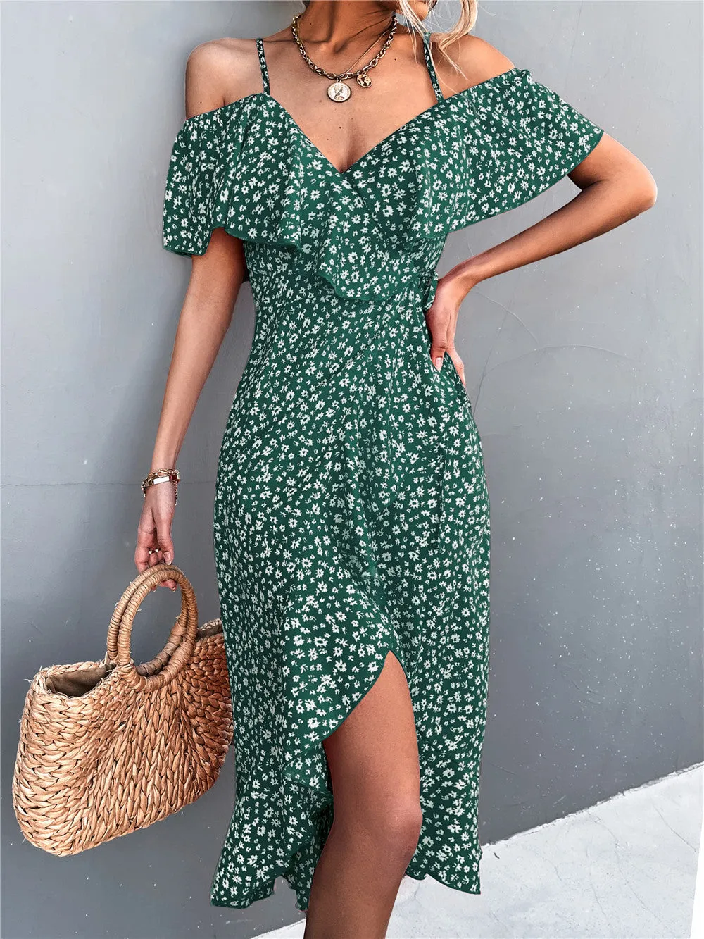 Floral Sling Irregular Long Dress