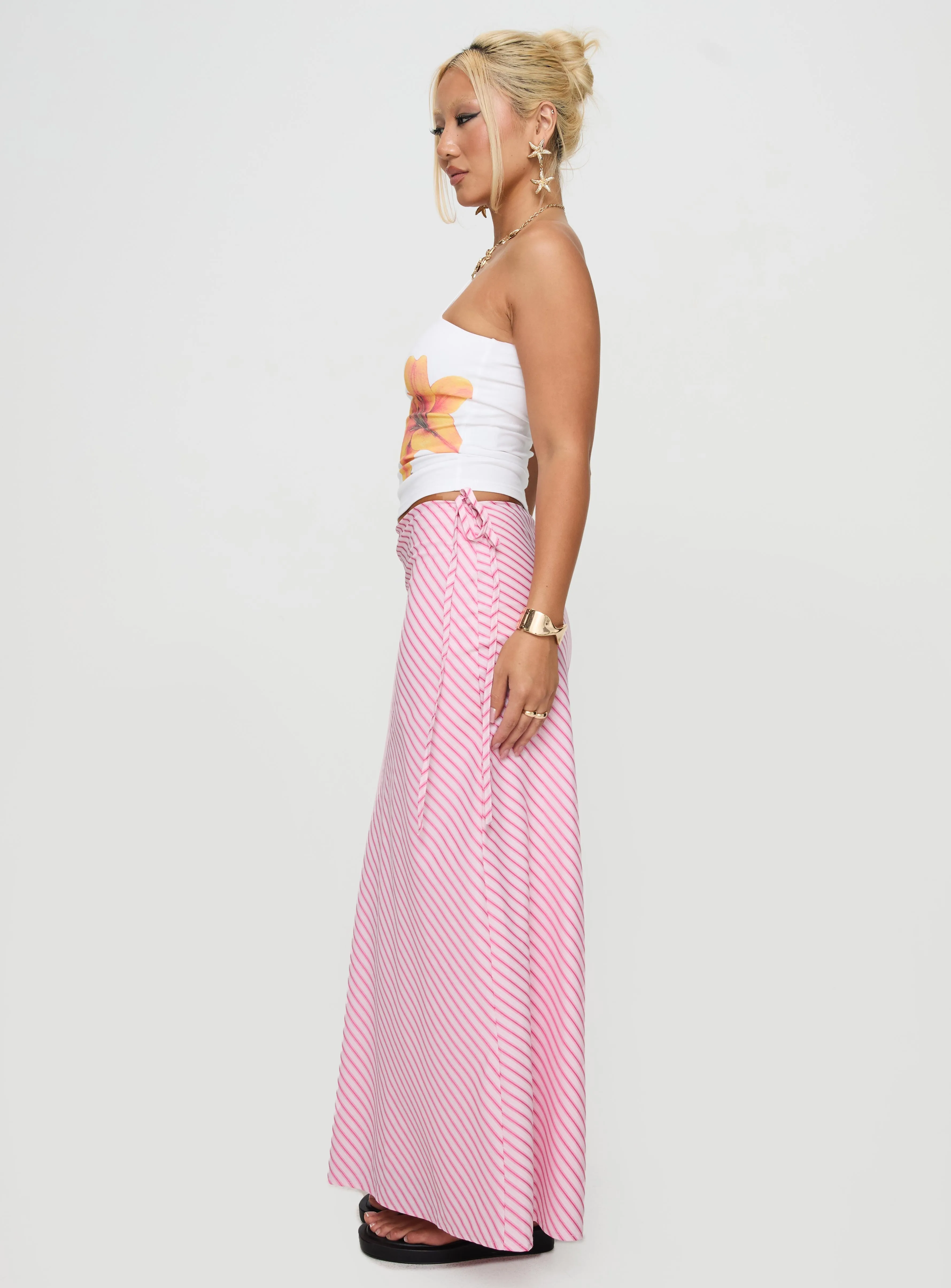 Fluttering Maxi Skirt Pink Stripe