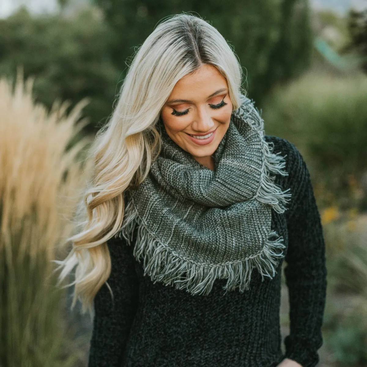 Frayed Trim Infinity Scarf