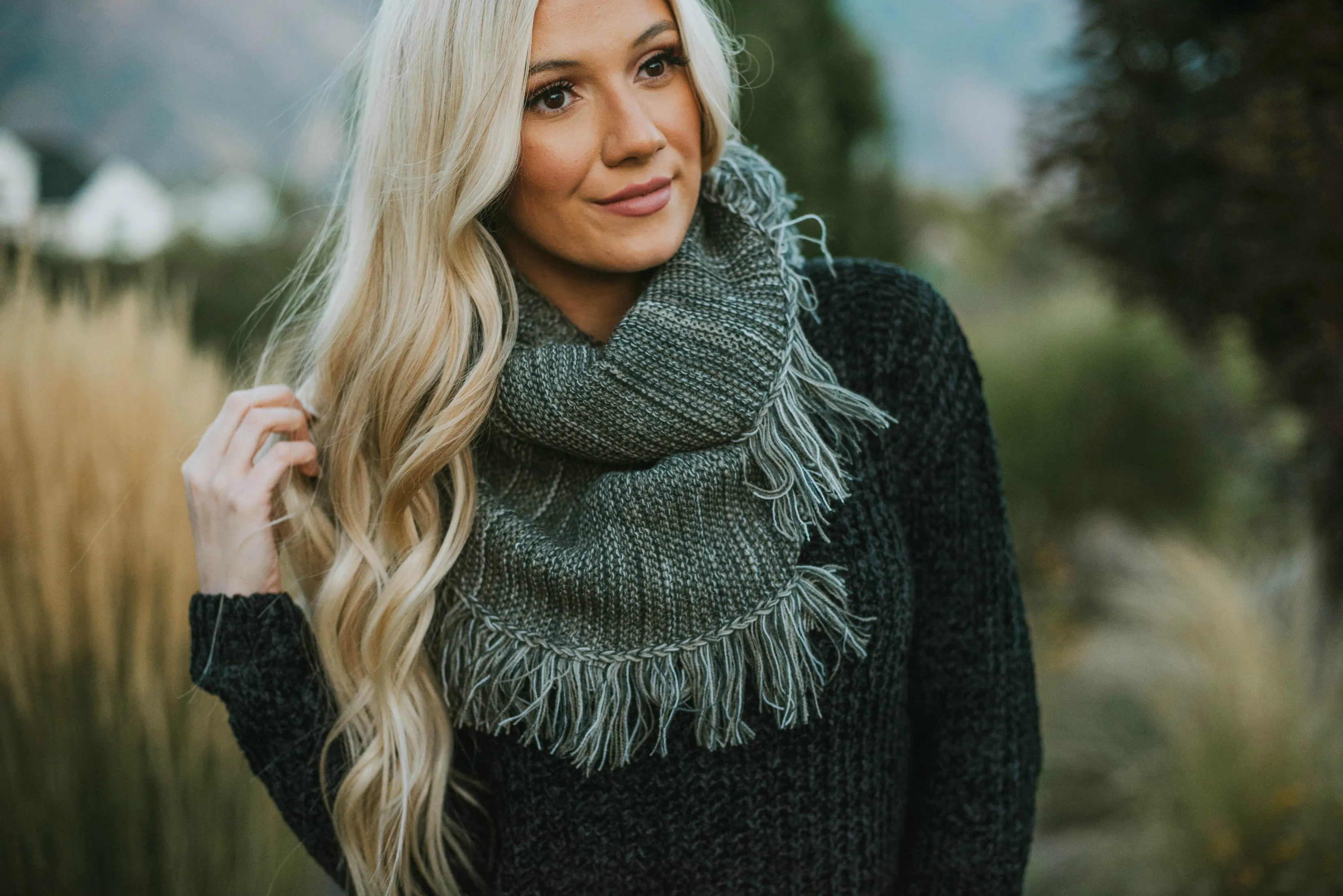 Frayed Trim Infinity Scarf