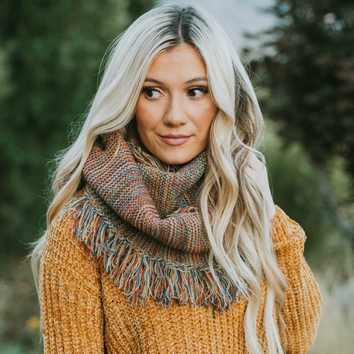 Frayed Trim Infinity Scarf