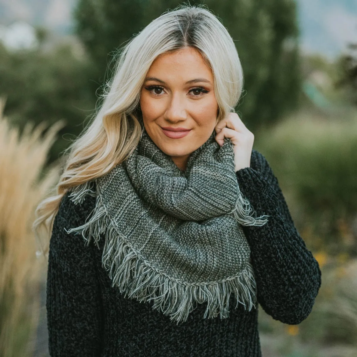 Frayed Trim Infinity Scarf