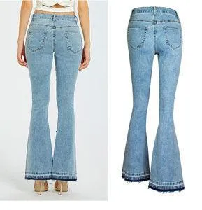 Front Embroidered Bell Bottom Stretch denim jeans