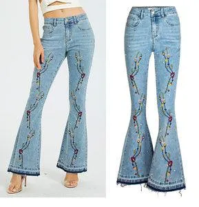 Front Embroidered Bell Bottom Stretch denim jeans