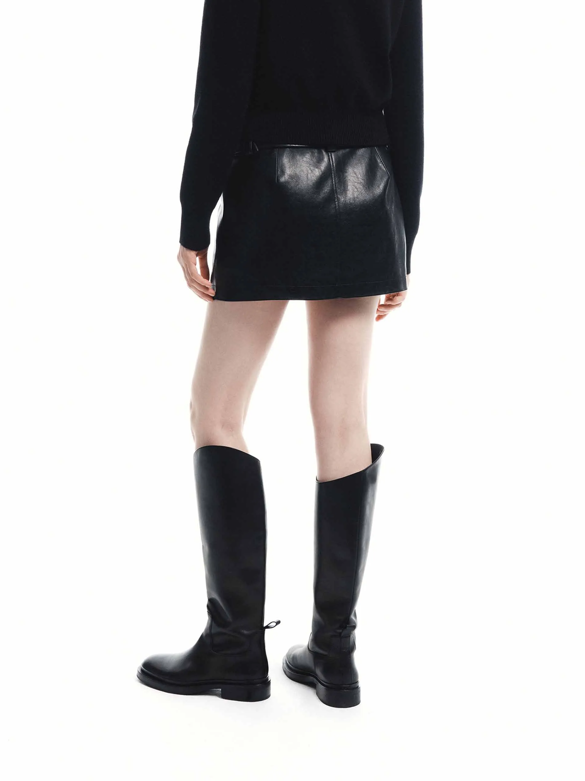 Front Zip PU Leather Skirt