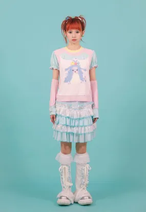 Frufru Tiered Ruffle Skirt - Girls' Pastel Blue And White Layered Summer Mini Skirt