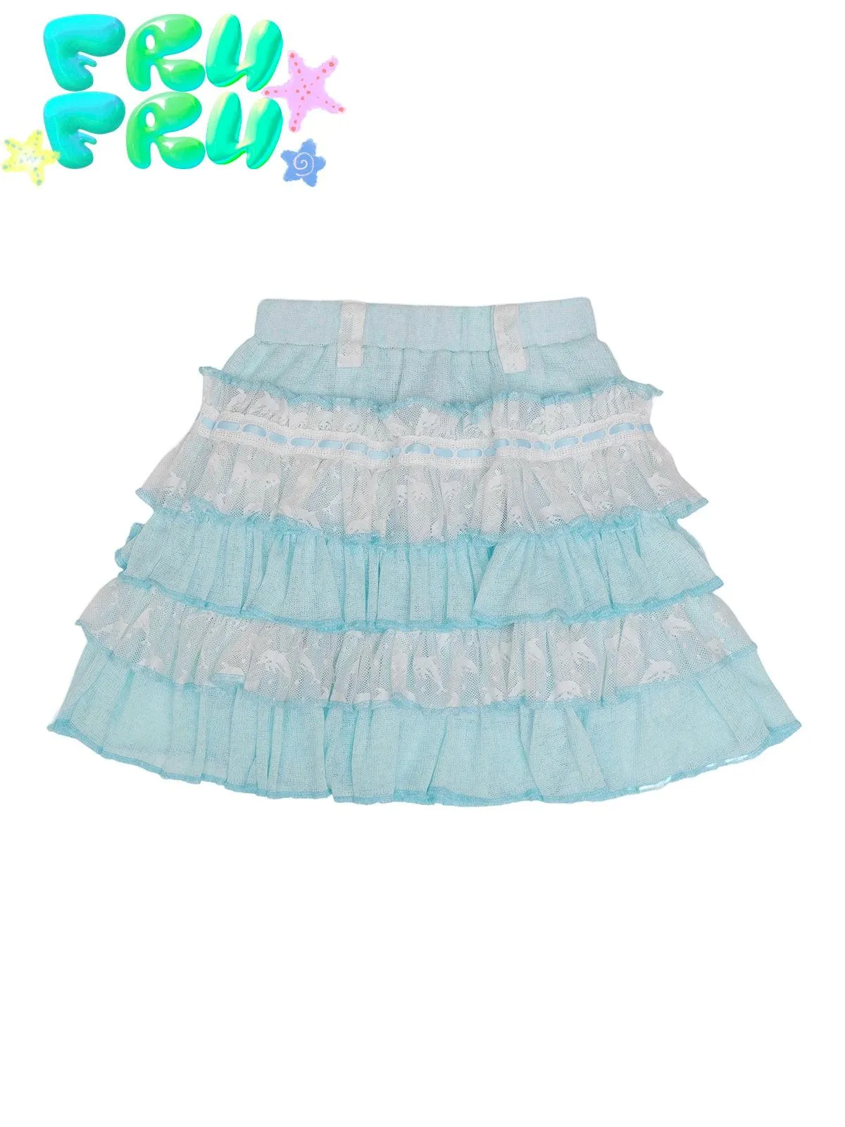 Frufru Tiered Ruffle Skirt - Girls' Pastel Blue And White Layered Summer Mini Skirt