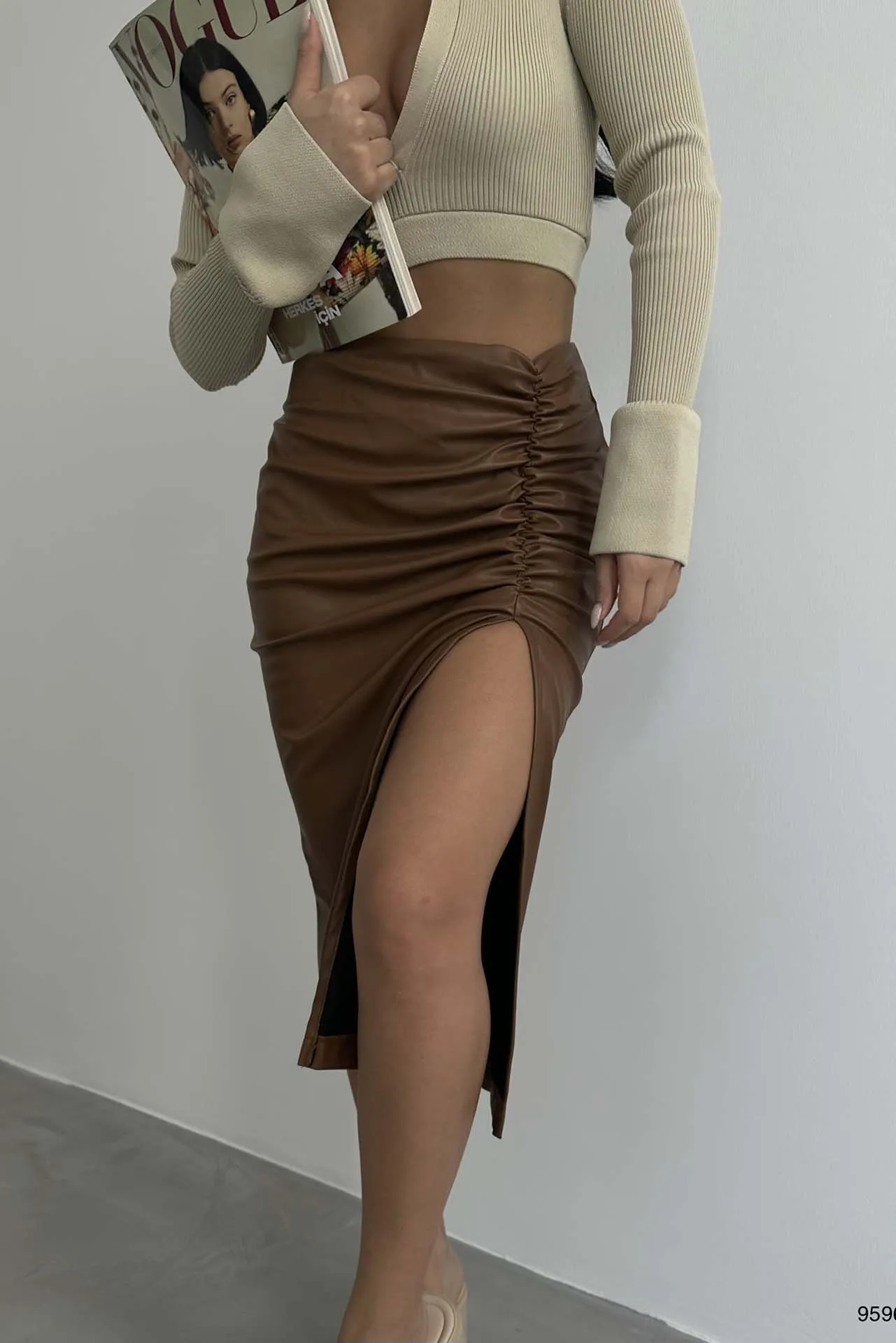 Gathered Leather Skirt