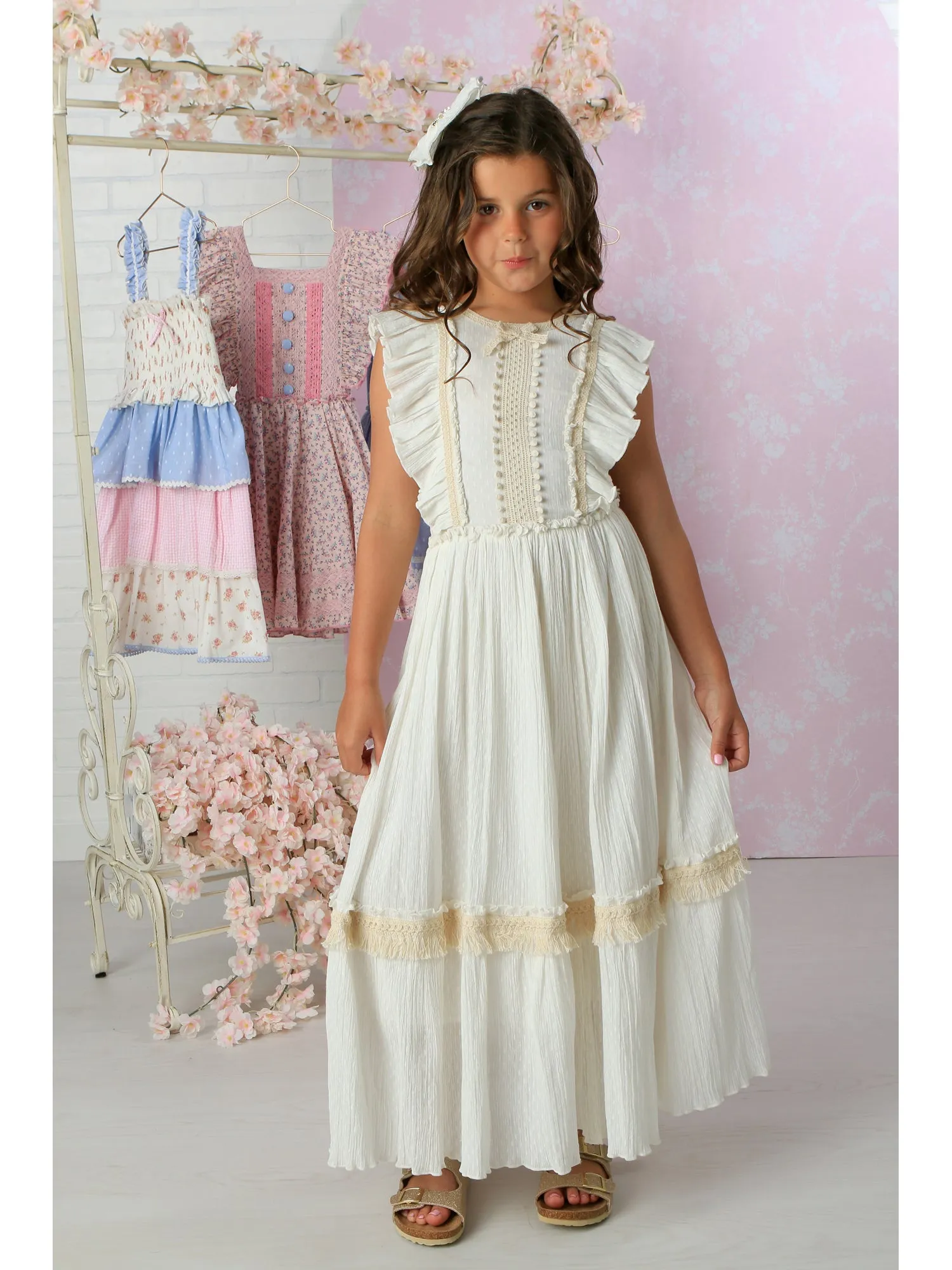 Girls Ivory Ruffle Trim Tabitha Maxi Dress 12M-14