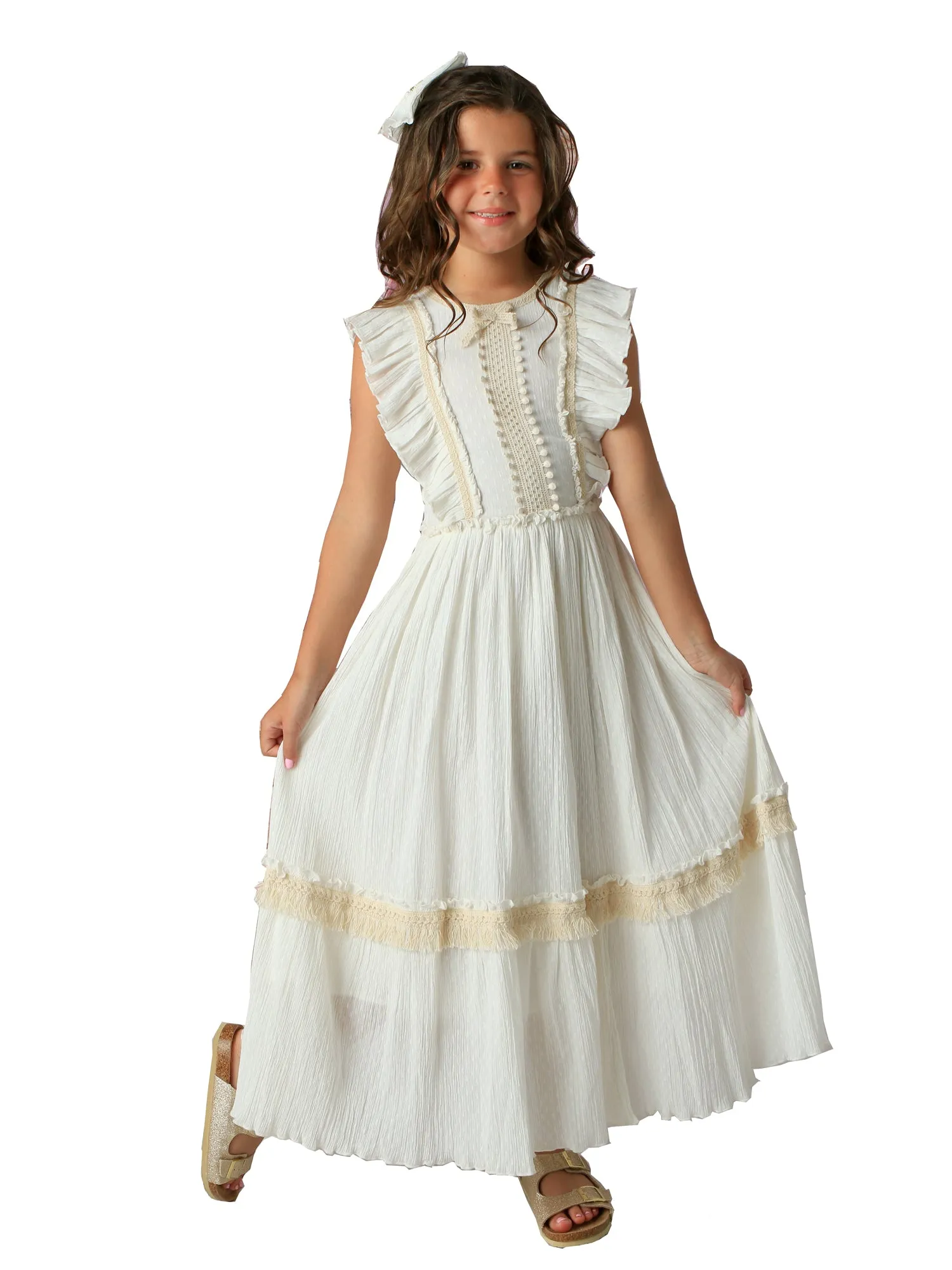 Girls Ivory Ruffle Trim Tabitha Maxi Dress 12M-14