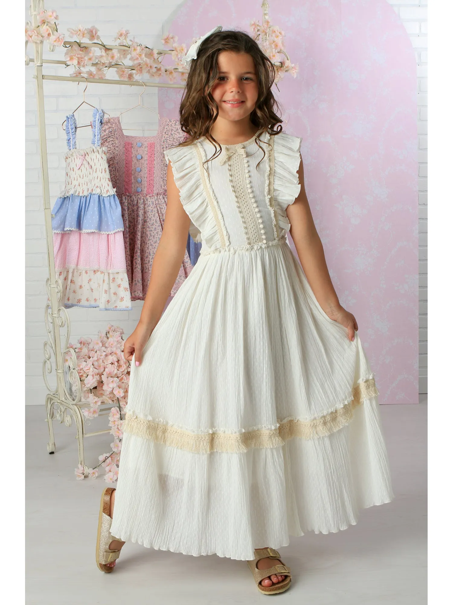 Girls Ivory Ruffle Trim Tabitha Maxi Dress 12M-14