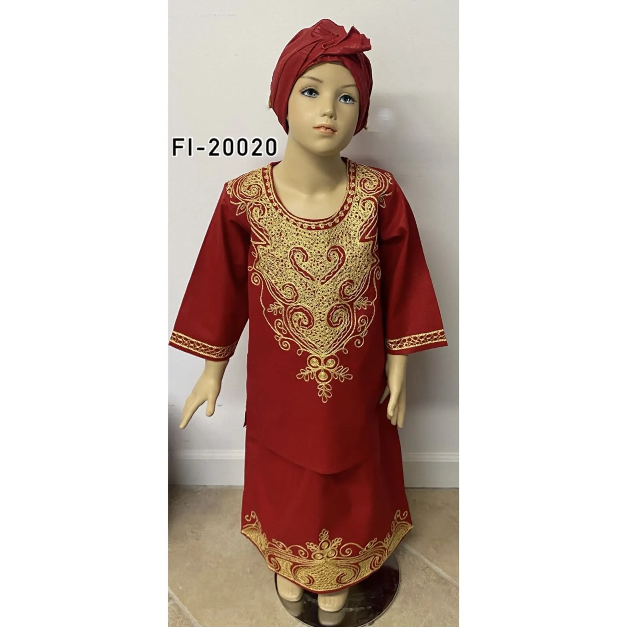 Girl's Long Sleeve Gold Embroidery Long Skirt Set - FI-20020