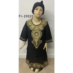 Girl's Long Sleeve Gold Embroidery Long Skirt Set - FI-20020