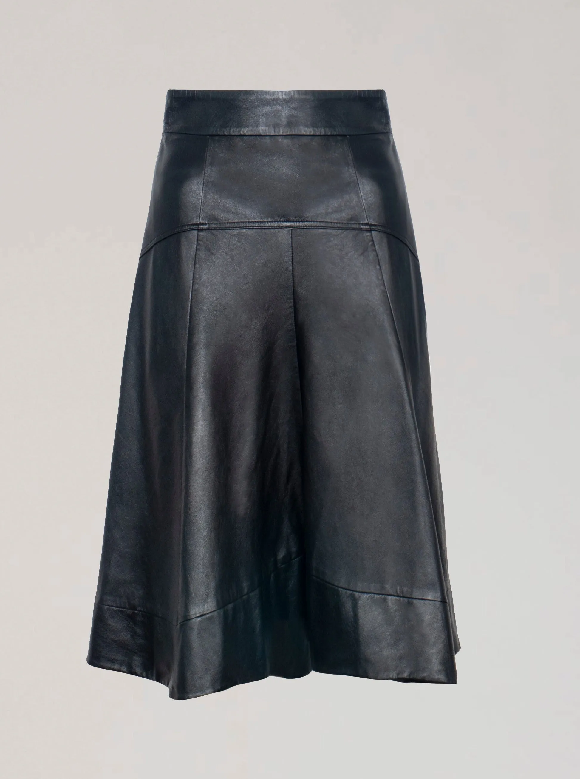 GISELLE LEATHER MIDI SKIRT - BLACK