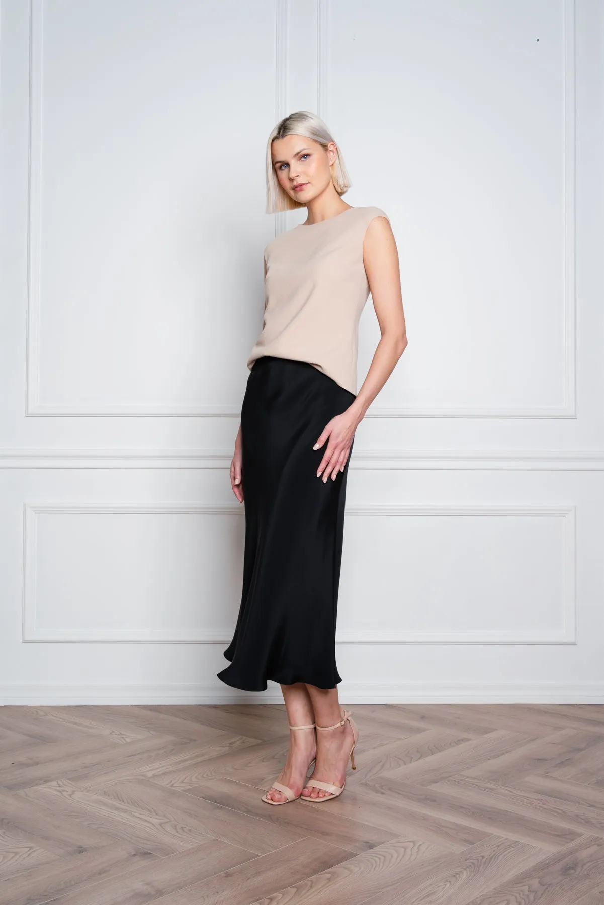 GLADIOLUS BLACK SILK SLIP SKIRT