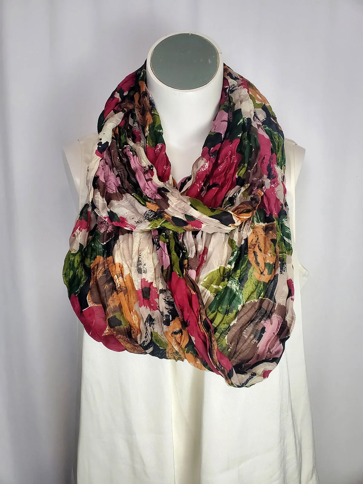 Green & Purple Floral Crinkle Infinity Scarf