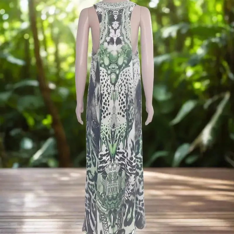 Green long silk racerback maxi dress - garbo