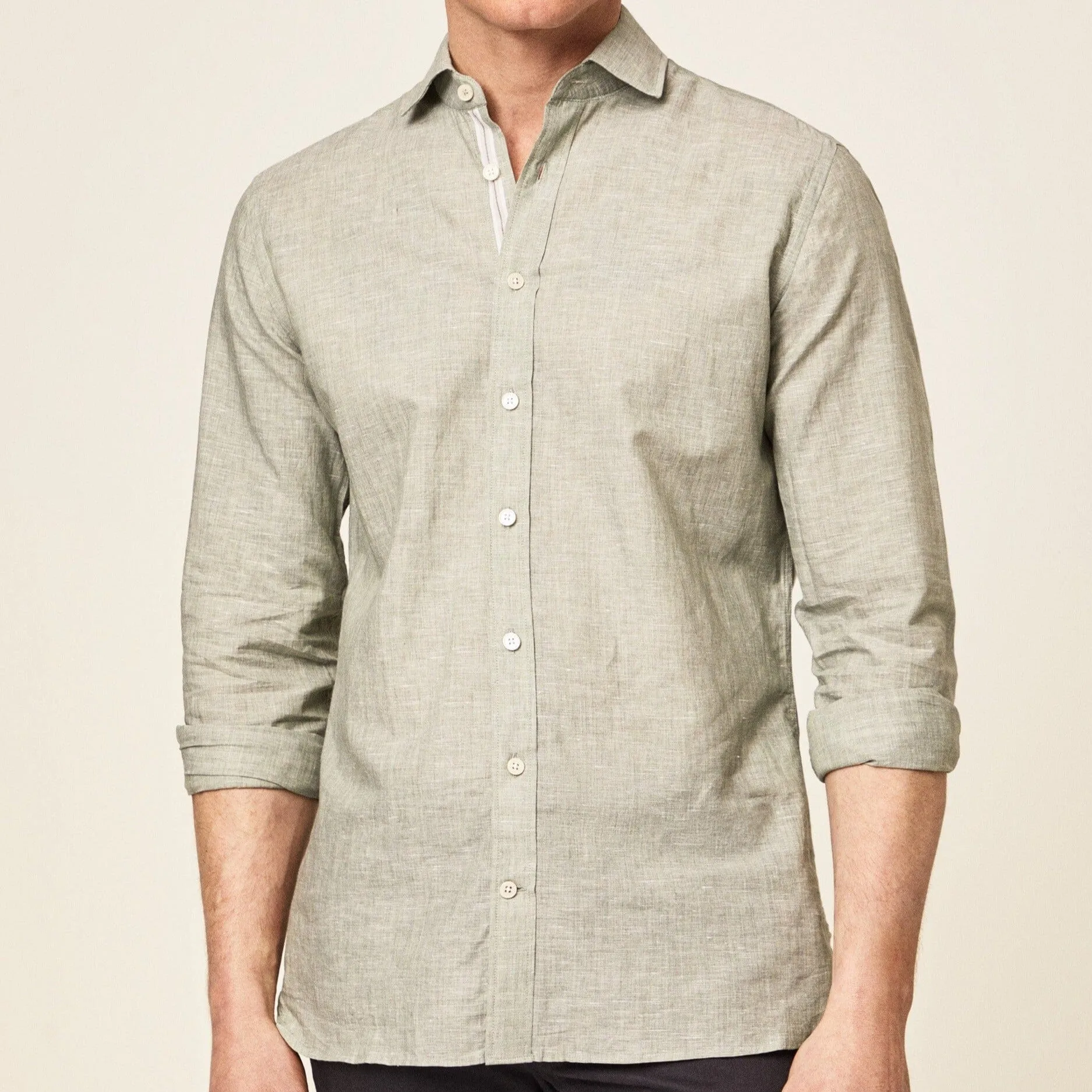 Hackett Cotton Linen Selvedge Shirt Green