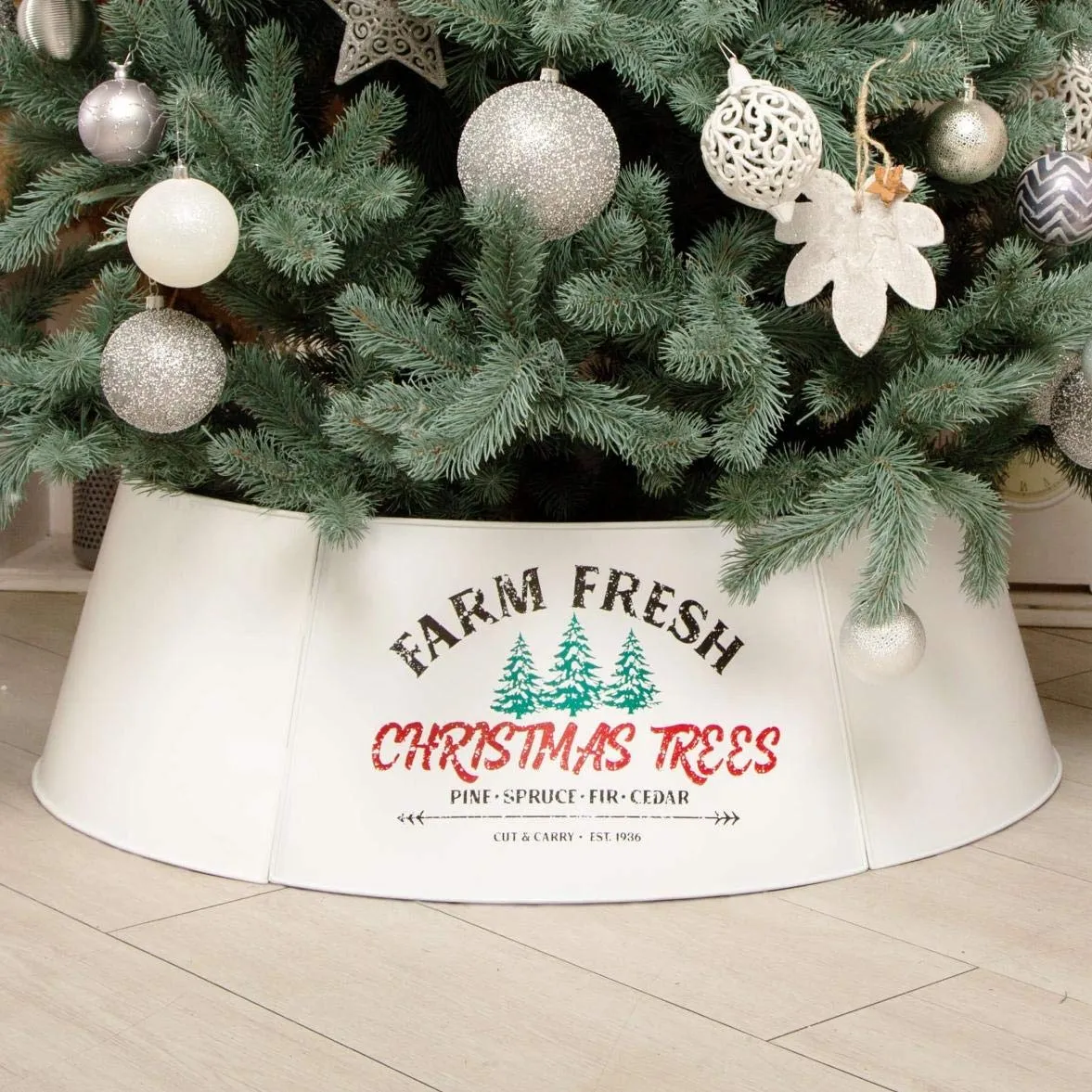 Hallops Galvanized Tree Collar - Large to Small Christmas Tree. Adjustable Metal Skirt