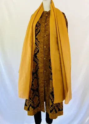 Hand Embroidered Long Jacket -  Black and Mustard