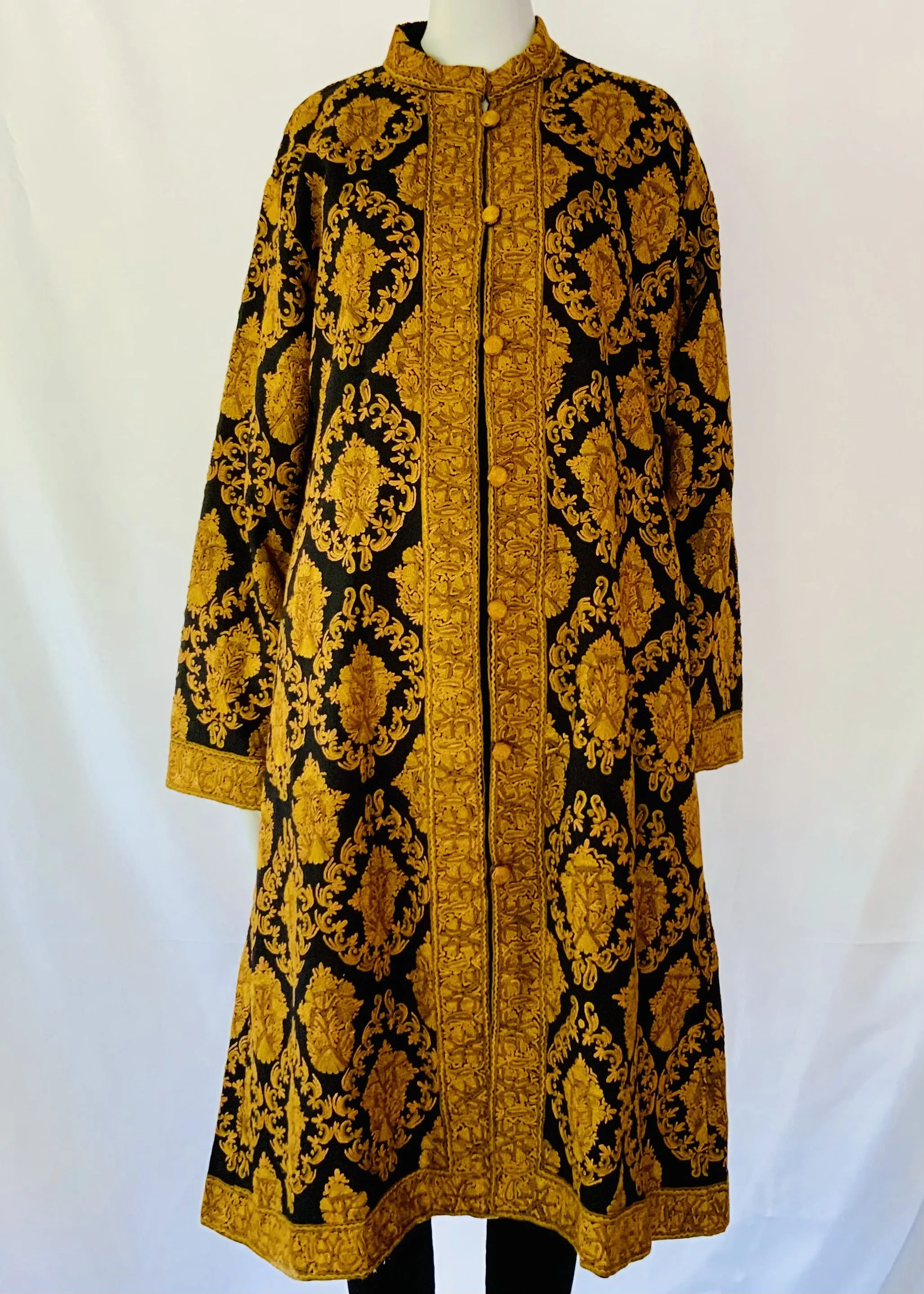 Hand Embroidered Long Jacket -  Black and Mustard