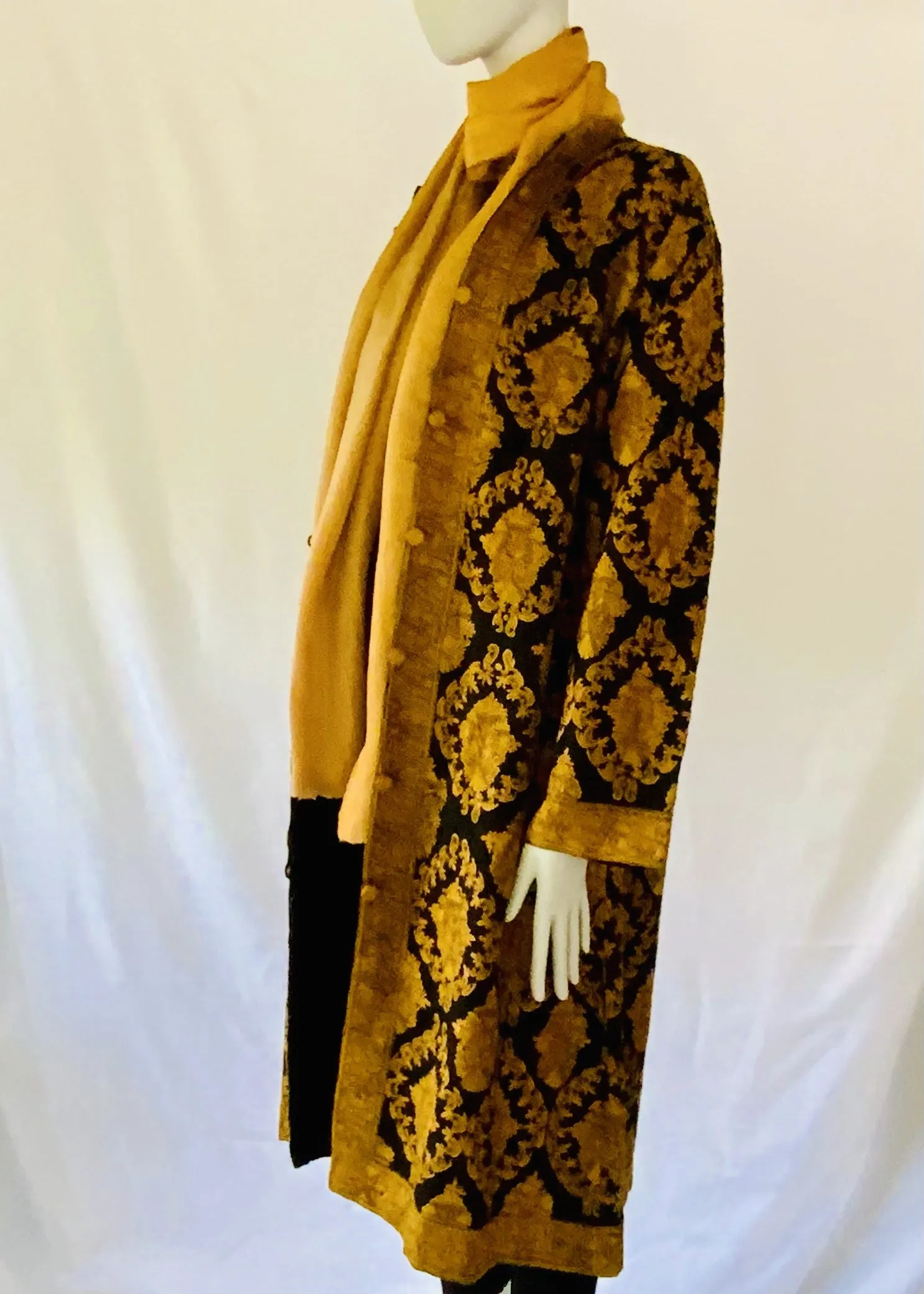 Hand Embroidered Long Jacket -  Black and Mustard