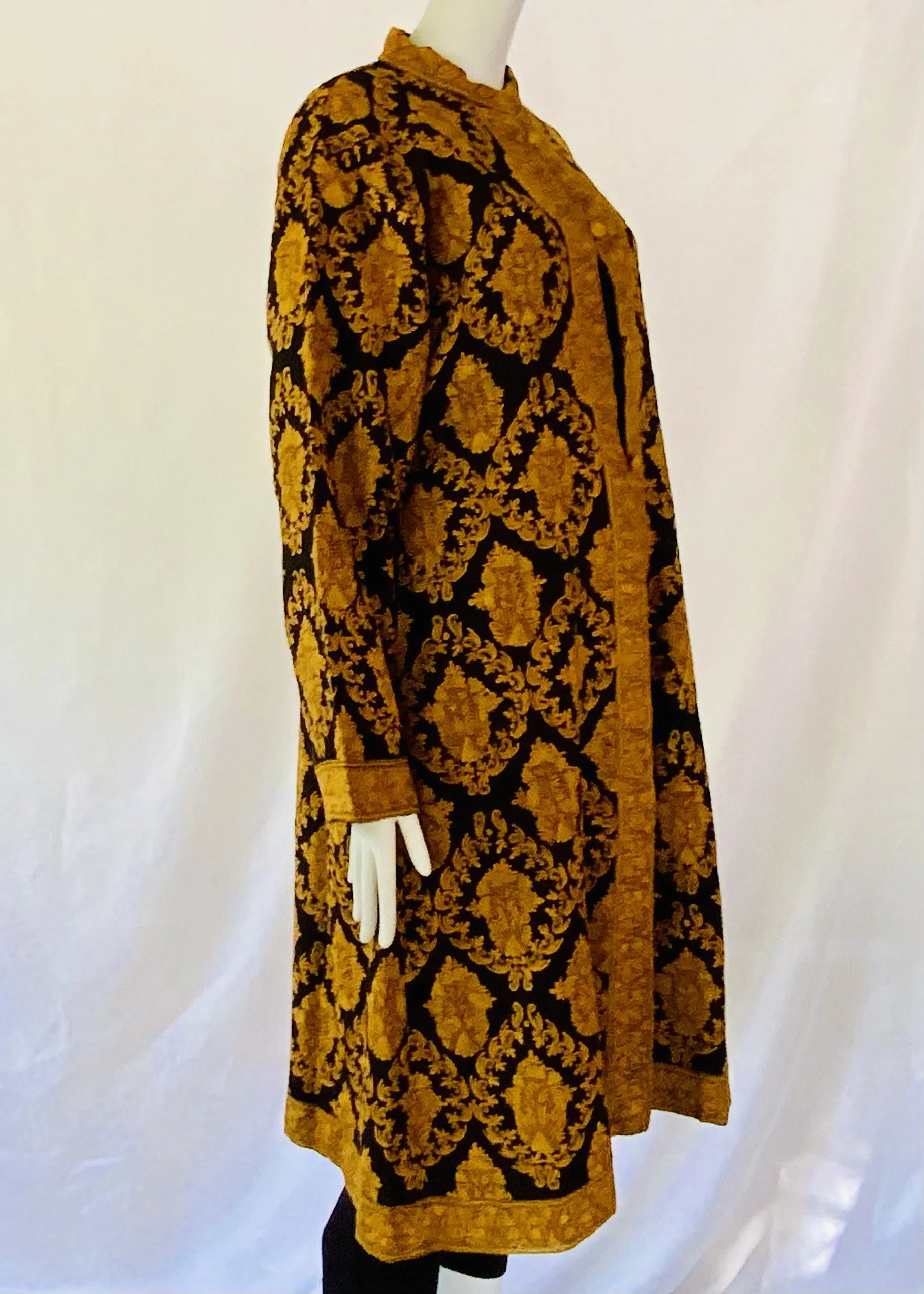 Hand Embroidered Long Jacket -  Black and Mustard