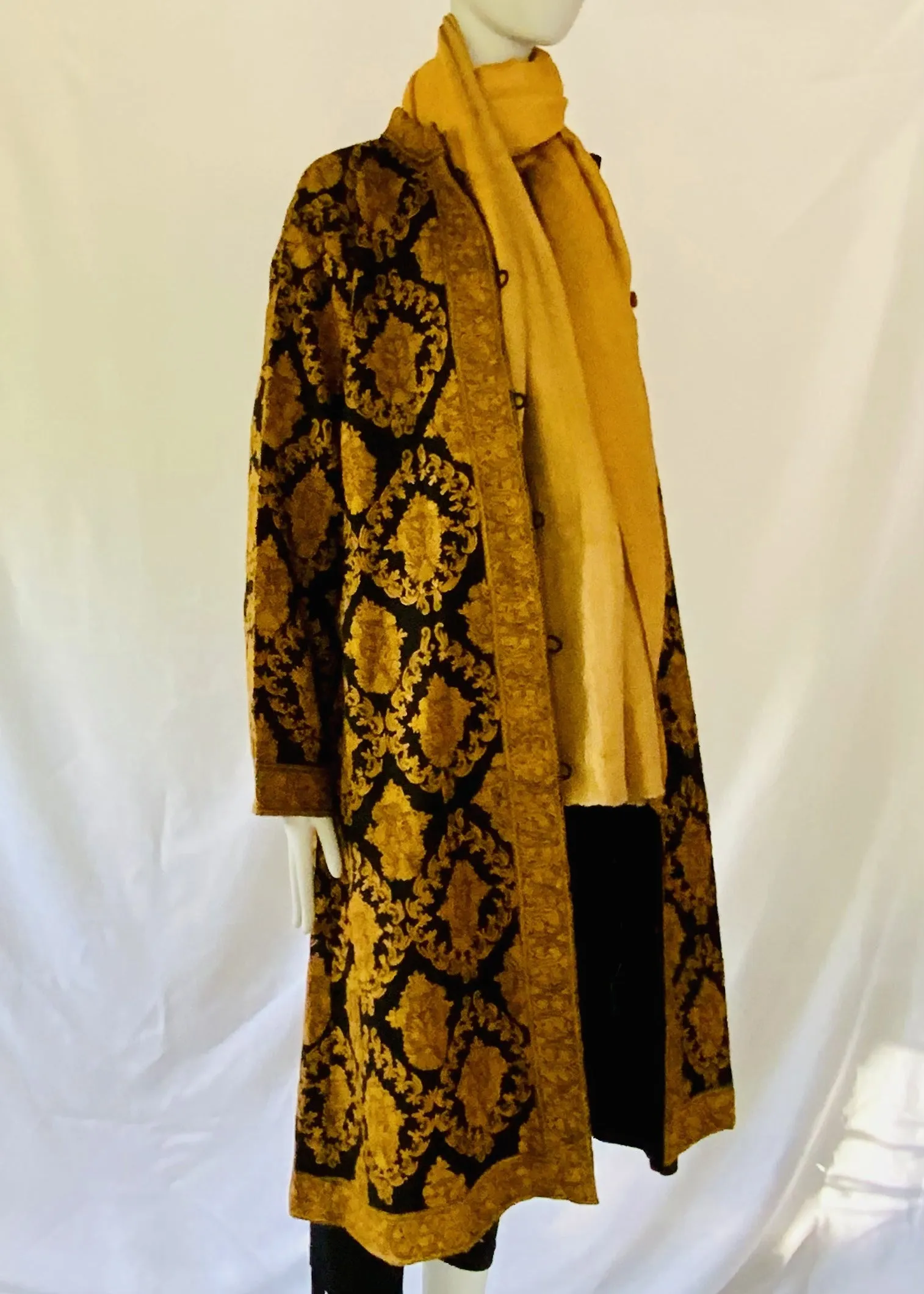 Hand Embroidered Long Jacket -  Black and Mustard